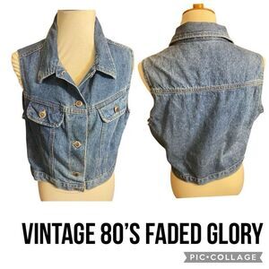 Vintage 80’s Faded Glory Women’s Denim Button Down 100% Cotton Vest Size Large-R